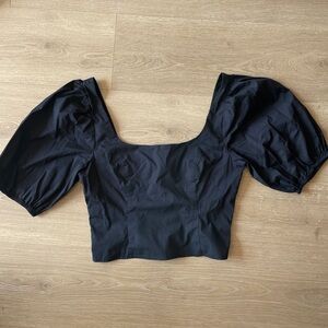STAUD Black Puff Sleeve Crop Top
